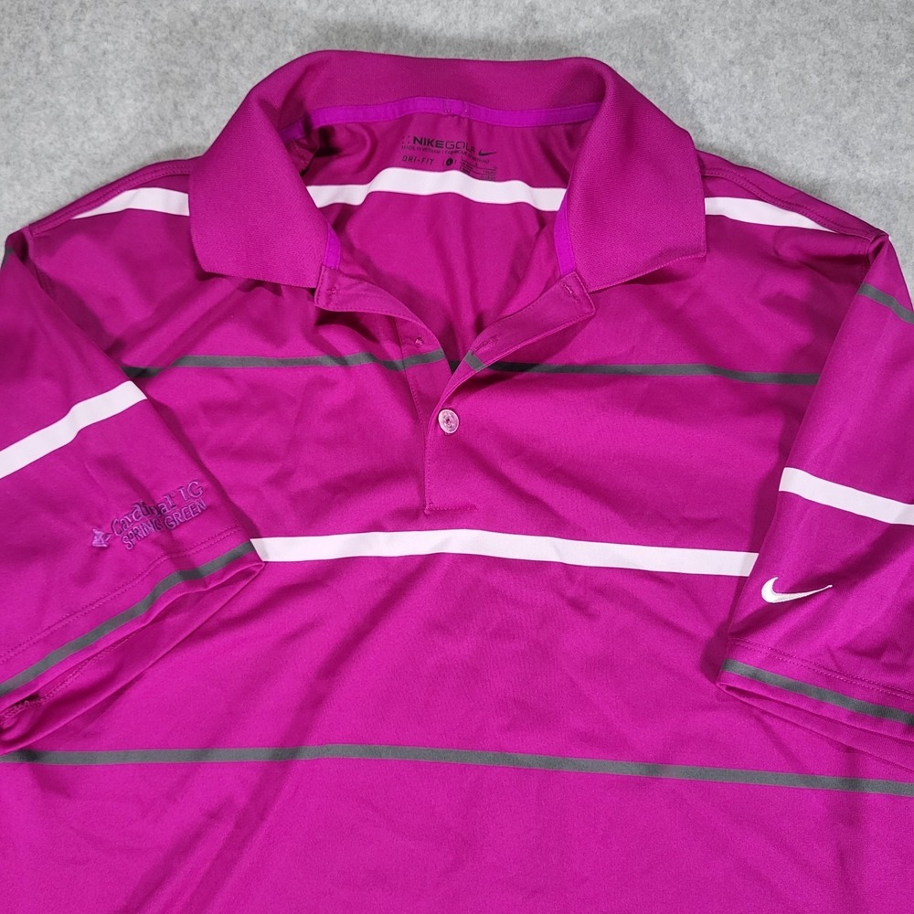 Nike Golf Dri-Fit Short Sleeve Golf Polo Mens‎ Large Purple White Gray Striped